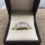 Silver ring in black jewelry box.