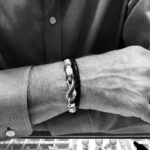 Man wearing bracelet, displaying watches below.
